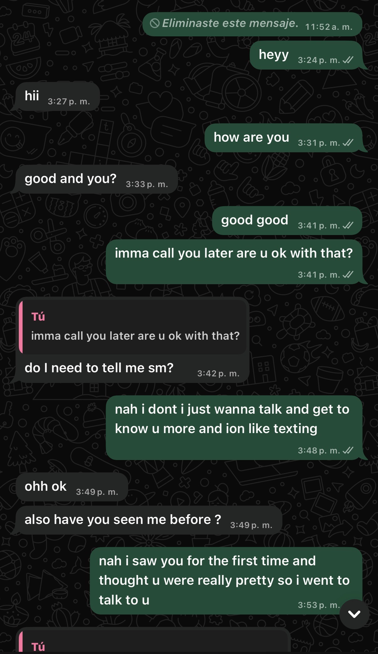 Screenshot of the first conversation on November 5